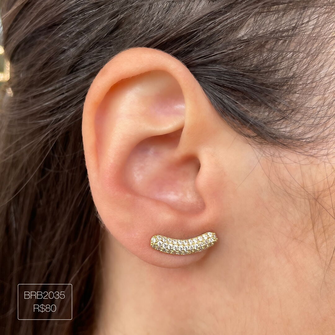 Brinco Mini Cuff Fio Cravejado Cristal Dourado